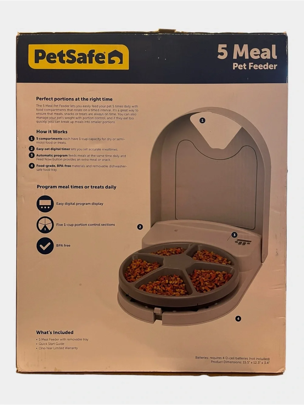 NEW IN BOX PETSAFE 5 Meal Automatic Pet Feeder Digital Timer Portion Control